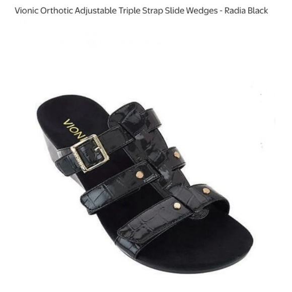 Vionic Triple Adjustable Strap Wedge Sandals Radia Slip On Slides Like New - Picture 2 of 12